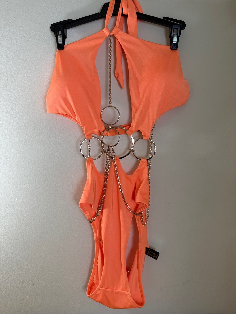 Honey Birdette Athena Neon Orange Chain Ring One-Piece Swimsuit sz. L